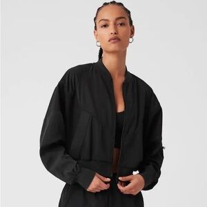 Alo women’s Reinvention mixed media Black bomber